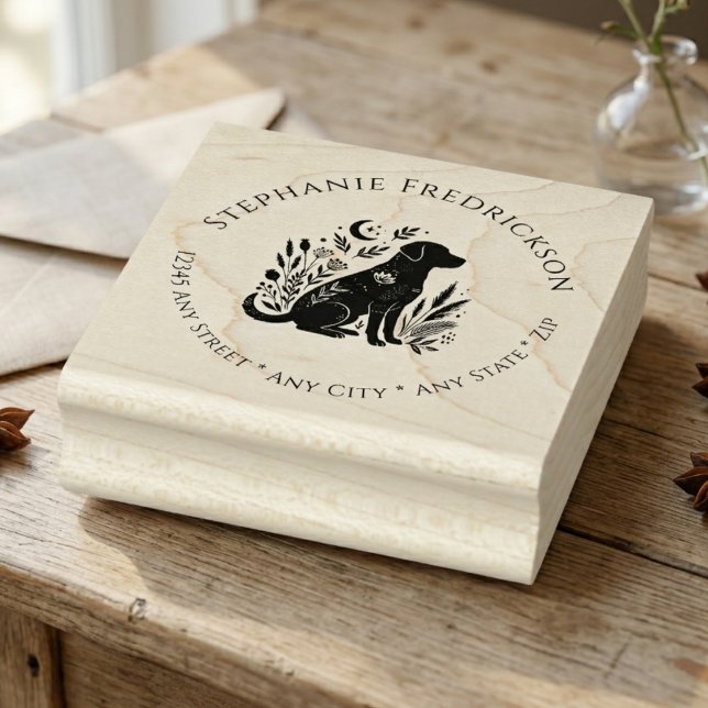 Celestial Black Lab Floral Return Address Stamp (Black lab floral return address stamp)