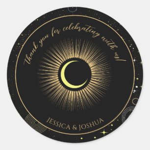 Celestial Black Mystical Star Dust Classic Round Sticker