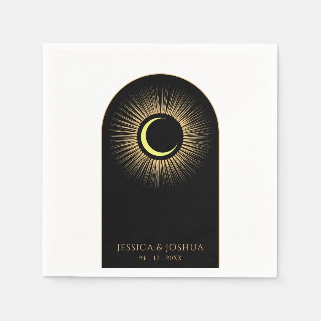 Celestial Black Mystical Sun Moon Napkin (Front)