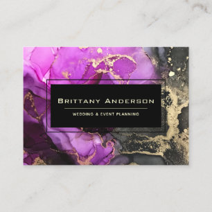 Celestial Black Pink Gold Abstract Custom Business Card