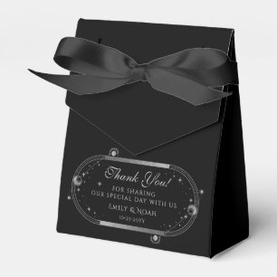 Celestial Black Silver Sun Moon Stars Wedding Favour Box