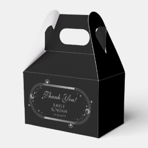 Celestial Black Silver Sun Moon Stars Wedding Favour Box