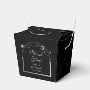 Celestial Black Silver Sun Moon Stars Wedding Favour Box