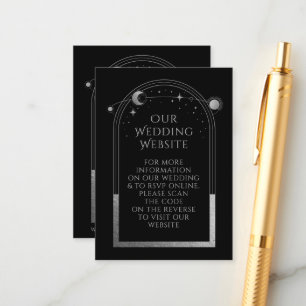 Celestial Black Silver Wedding Website QR Code Enclosure Card