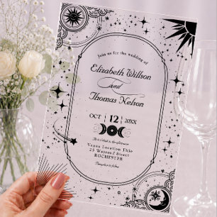 Celestial black Sun Moon Acrylic Wedding Invitations