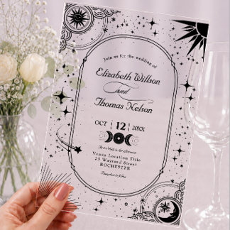 Celestial black Sun Moon Acrylic Wedding Invitations