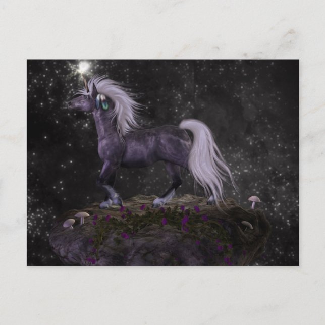 Celestial Black Unicorn Postcard (Front)