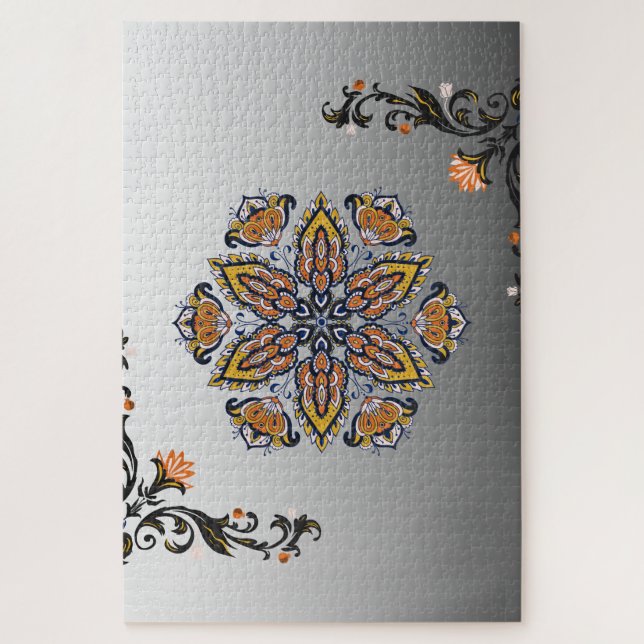 Celestial Bloom – Black & White Mandala Floral Jigsaw Puzzle (Vertical)