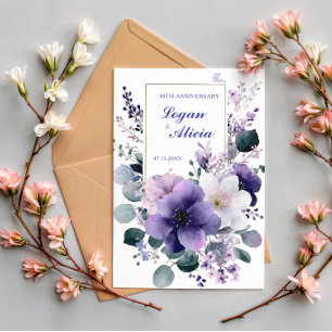 Celestial Bloom Violet and Gold Wedding Invitation