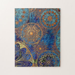 Celestial Blue and Gold Challenging Gift Jigsaw Puzzle