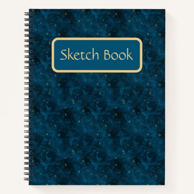 Celestial Blue and Gold Starry Night Sketch Book (Front)