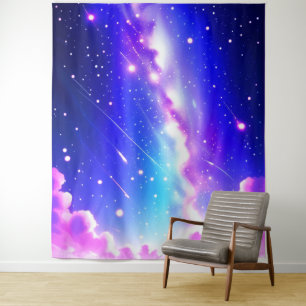 Celestial Blue and Pink Galaxy Wall Art Tapestry
