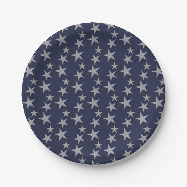 Celestial Blue and Silver Stars Paper Plate (Front)