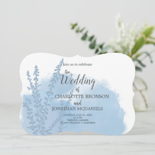 Celestial Blue Botanical Watercolor Wash Wedding Invitation