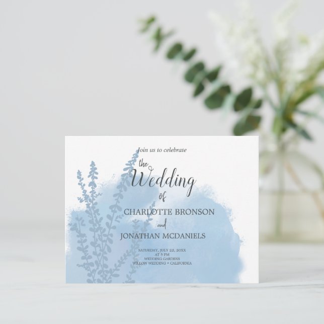 Celestial Blue Botanical Watercolor Wash Wedding   Postcard (Standing Front)