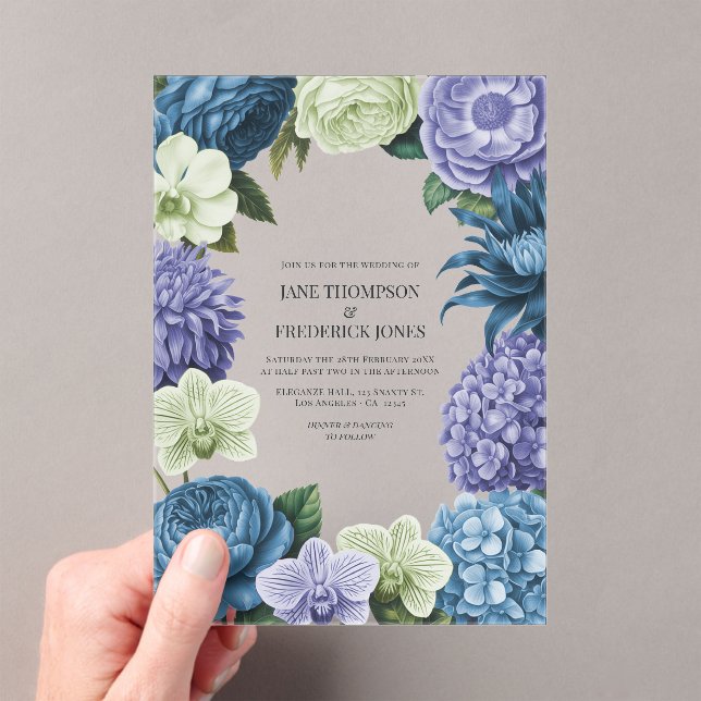 Celestial Blue, Frosted Indigo & Silver Pebble Acrylic Invitations (Insitu (Handheld))