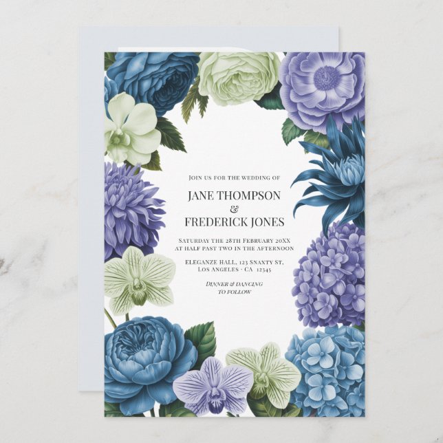 Celestial Blue, Frosted Indigo & Silver Pebble Invitation (Front/Back)