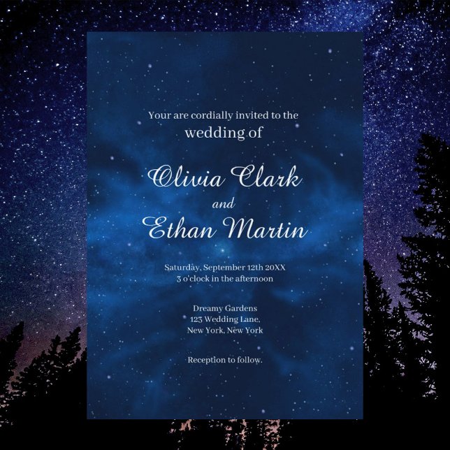 Celestial Blue Galaxy Night Sky Theme Wedding Invitation (Creator Uploaded)