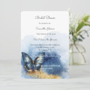 Celestial Blue Gold Butterfly Bridal Shower   Invitation