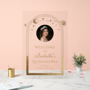 Celestial Blue Gold Quinceañera Birthday Welcome  Acrylic Sign