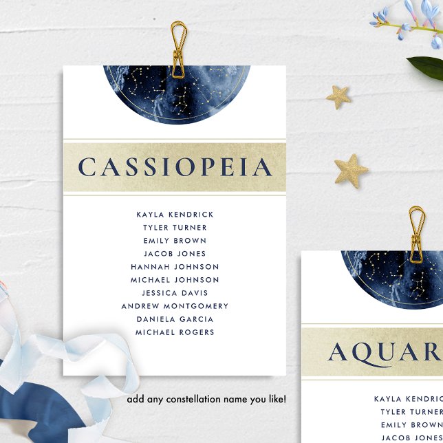Celestial Blue Gold Seating Plan Cards Guest Names (Creator Uploaded)