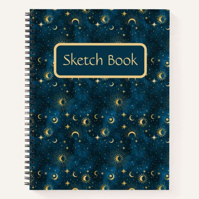 Celestial Blue & Gold Starry Night Sketch Book (Front)