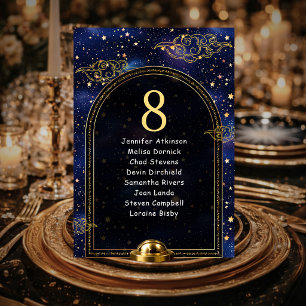 Celestial Blue Gold Stars Wedding Seating Table Number