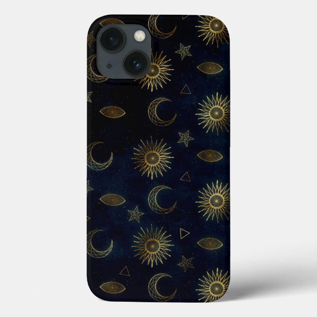 Celestial Blue Gold Sun Moon Stars Case-Mate iPhone Case (Back)