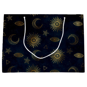 Celestial Blue Gold Sun Moon Stars Large Gift Bag