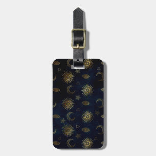 Celestial Blue Gold Sun Moon Stars Luggage Tag
