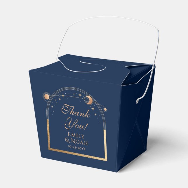 Celestial Blue Gold Sun Moon Stars Wedding Favour Box (Front Side)