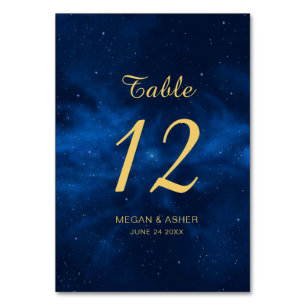 Celestial Blue Gold Universe Wedding Table Number