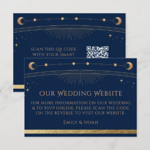 Celestial Blue Gold Wedding Website RSVP QR Code Enclosure Card