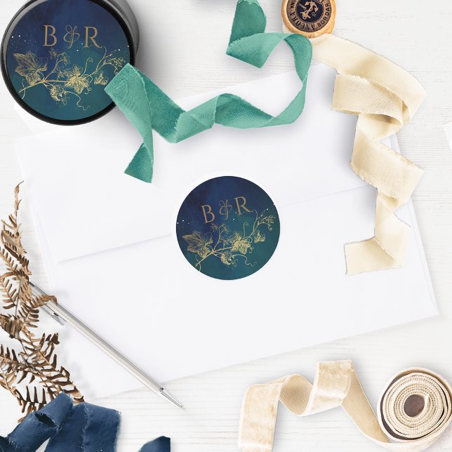 Celestial Blue, Green Wedding Envelope Seal/Favour Classic Round Sticker (Creator Uploaded)