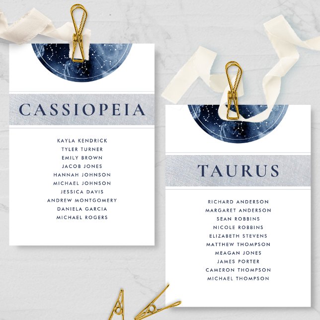 Celestial Blue Grey Seating Plan Cards Guest Names (Creator Uploaded)