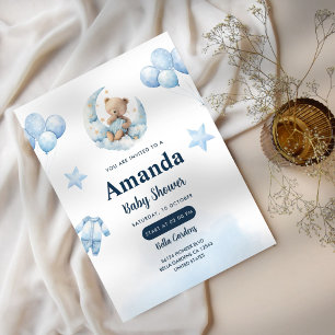 Celestial Blue Moon Bear Baby Shower Invitation