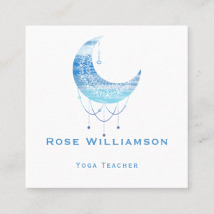Celestial Blue Moon Watercolor Square Business Card