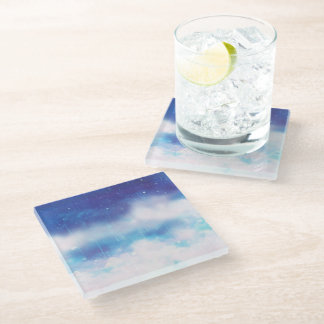 Celestial Blue Nebula Glass Coaster