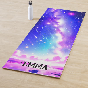 Celestial Blue & Pink Galaxy Custom Name Dual Side Yoga Mat