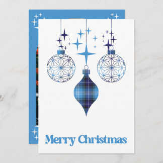 Celestial Blue Plaid Ornament Flat Holiday Card