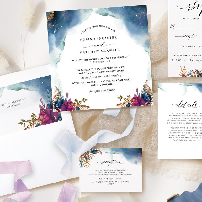 Celestial, Blue Purple and Teal Square Wedding Invitation (Creator Uploaded)