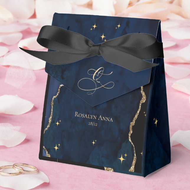  Celestial Blue Quinceanera Midnight Stars Moon  Favour Box (Wedding)