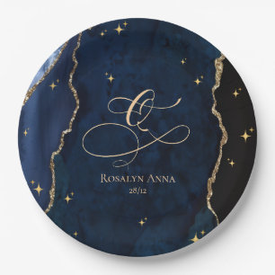  Celestial Blue Quinceanera Midnight Stars Moon  Paper Plate