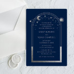 Celestial Blue Silver Sun Moon Astronomy Wedding Acrylic Invitations<br><div class="desc">Celestial Blue Silver Sun Moon Astronomy Wedding Acrylic Invitations features silver sun,  moon and stars with a silver frame on a blue acrylic background. Inside is your custom wedding invitation information. Personalise by editing the text in the text boxes. Designed for you by Evco Studio www.zazzle.com/store/evcostudio</div>