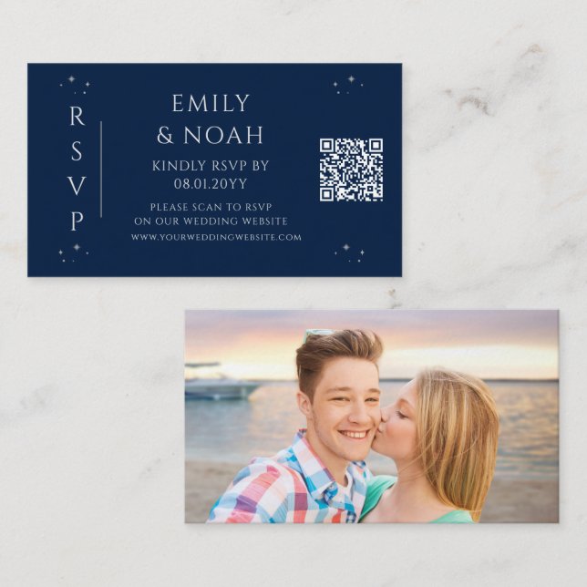 Celestial Blue Silver Wedding QR Code Enclosure Card (Front/Back)