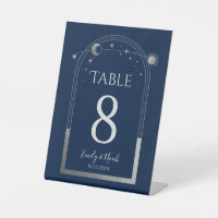 Celestial Blue Silver Wedding Table Number