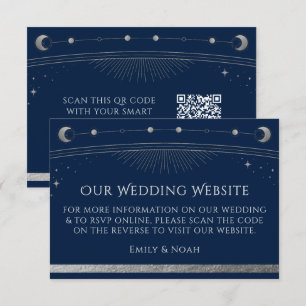 Celestial Blue Silver Wedding Website RSVP QR Code Enclosure Card