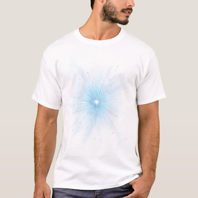 Celestial Blue Starburst Cosmic Light T-Shirt (Front)