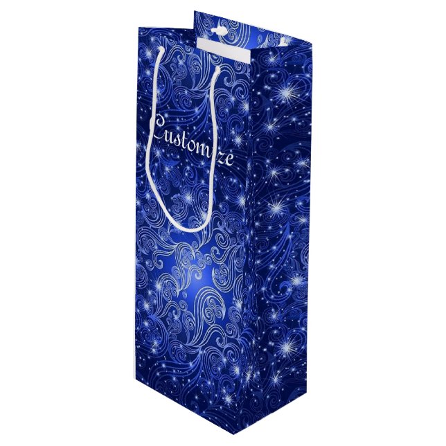 Celestial Blue Swirls & Stars Wine Gift Bag (Front Angled)
