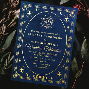 Celestial Blue Tarot Card Wedding Foil Invitation